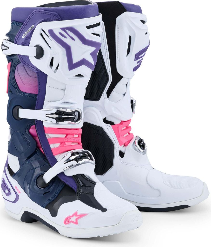 Alpinestars Tech 10 Motocross Stiefel 2026, weiß/lila/blau/pink, 13