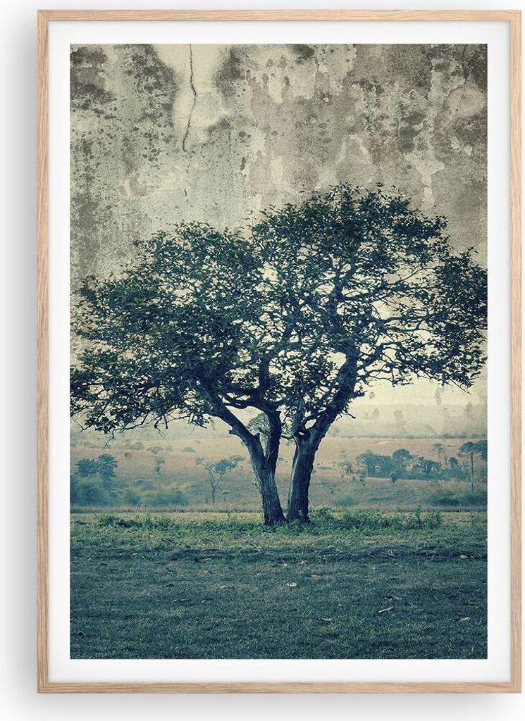 Gerahmtes Poster - Rahmen in heller Eiche - Baum Natur Feld - 70x100 cm - Wand Bild - Wanddeko - Wandbilder - Wandposter - Bilderrahmen - Bilder - ...