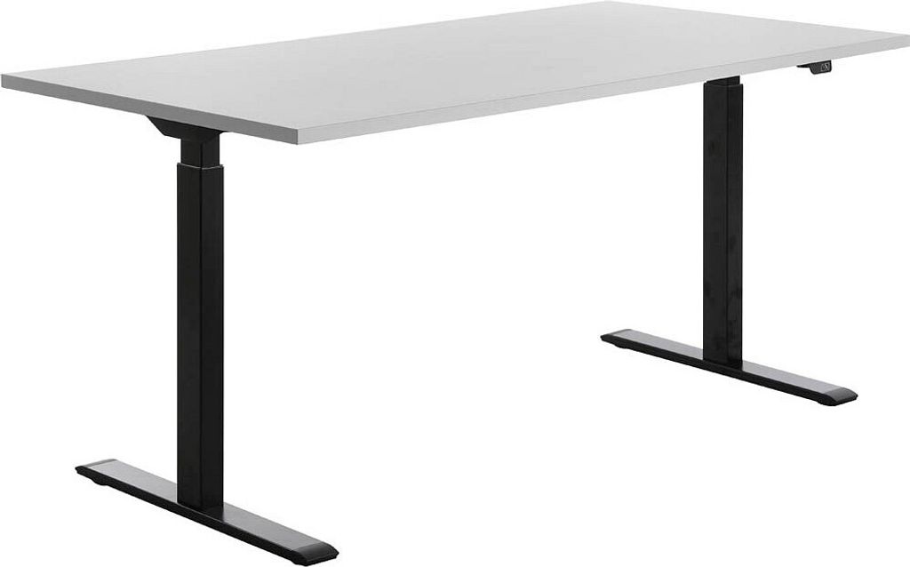 Topstar E-Table höhenverstellbarer Schreibtisch lichtgrau rechteckig T-Fuß-Gestell schwarz 160,0 x 80,0 cm