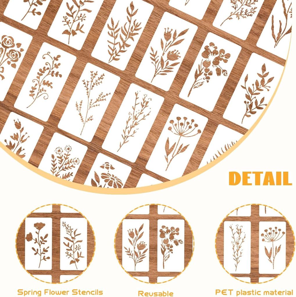 24 Pflanzenschablonen Set Wiederverwendbar für DIY Wanddekoration - 15x7,5cm - Leicht zu reinigen und flexibel