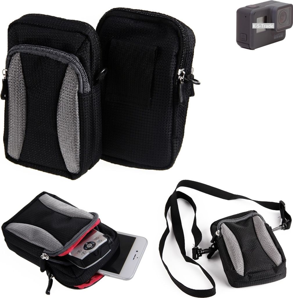 K-S-Trade Fototasche kompatibel mit GoPro Hero 5 Black Gürtel-Tasche Holster Umhänge Tasche Kameratasche, schwarz-grau Brust-Beutel Brust-Tasche