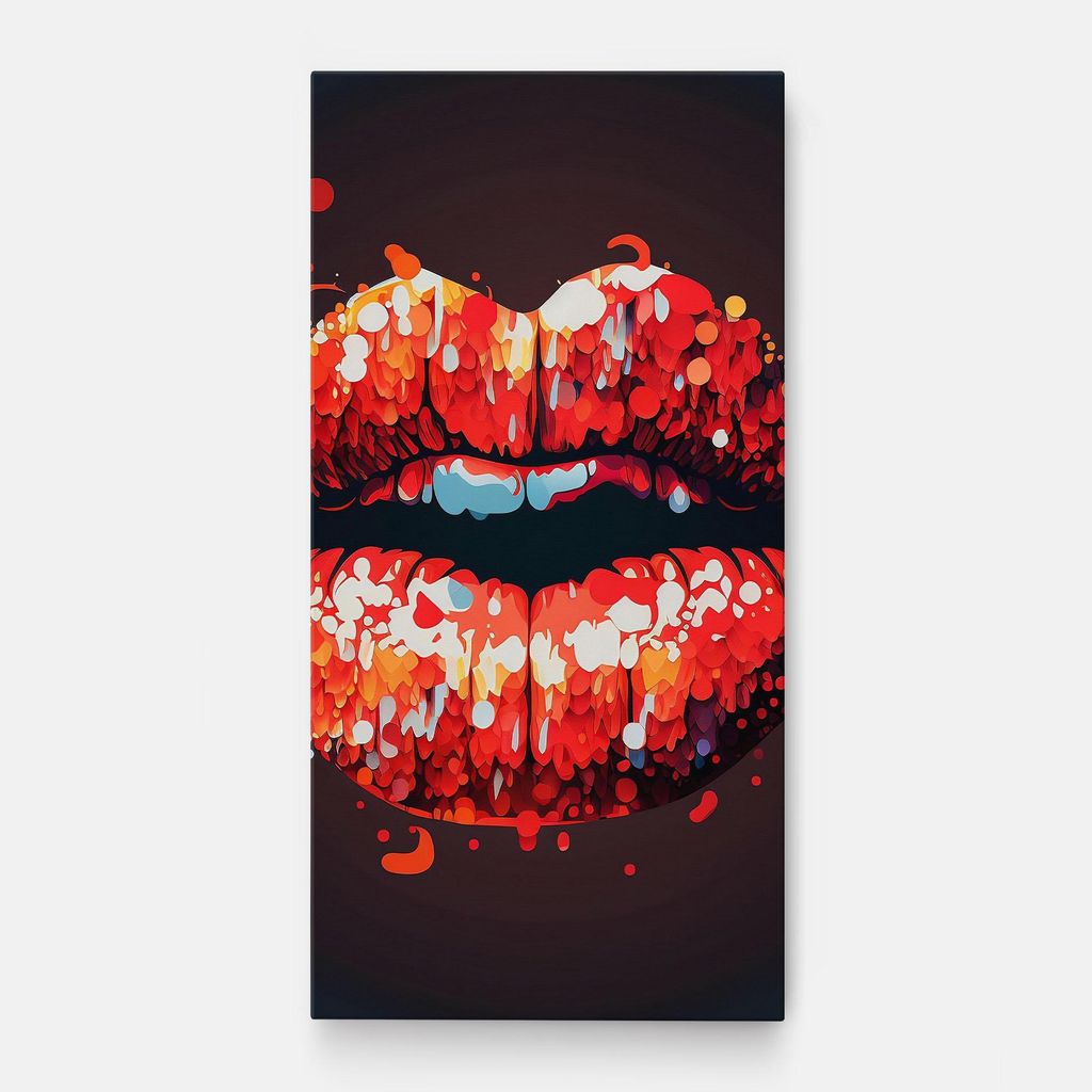 ARTHUB Leinwandbild 40x80 cm, Red Lips With Word Lips It | Wohnzimmerdekoration, Hängende Bilder, Wanddekoration, Heimdekoration, Frauen, Lippen