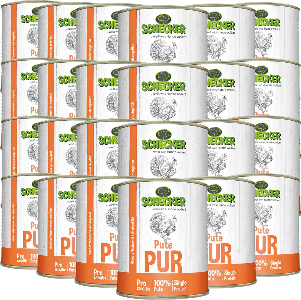 24 x 820g Schecker Nassfutter - getreidefrei - glutenfrei - zu 100 % Pute in bester Qualität