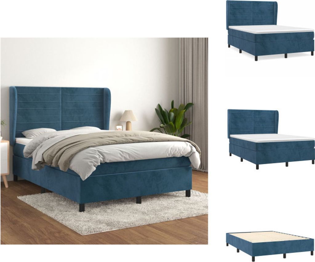 vidaXL Boxspringbett mit Matratze Dunkelblau 140x200 cm Samt - Betten & Bettgestelle