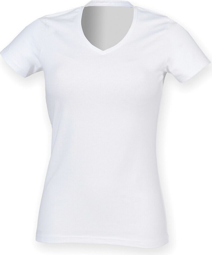 Skinni Fit - "Feel Good" T-Shirt V-Ausschnitt für Damen PC6645 (S) (Weiß)