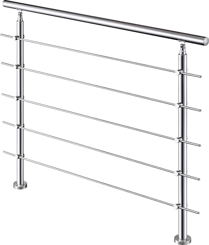 A stainless steel handrail with five horizontal bars, shown against a white background.