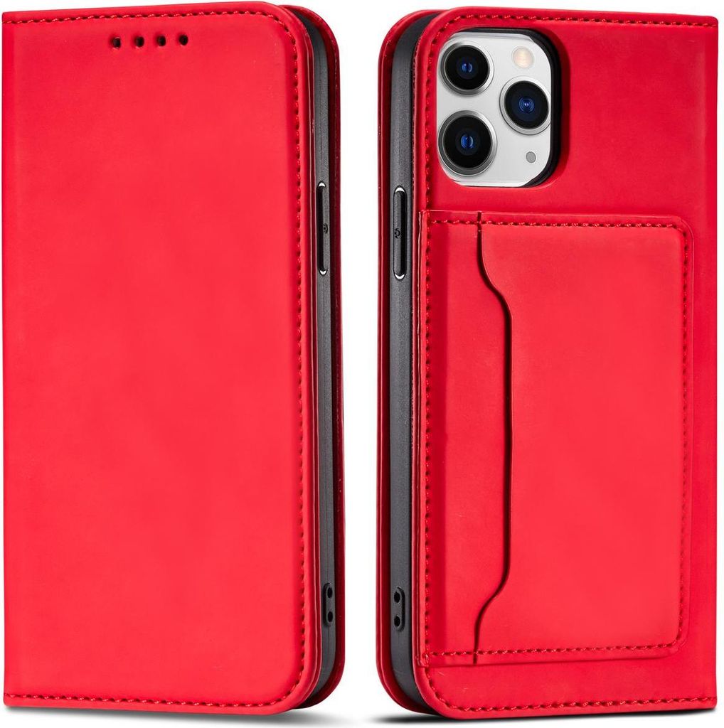 Magnet Card Case für iPhone 12 Pro Max Hülle Wallet Kartenhalter Stand rot
