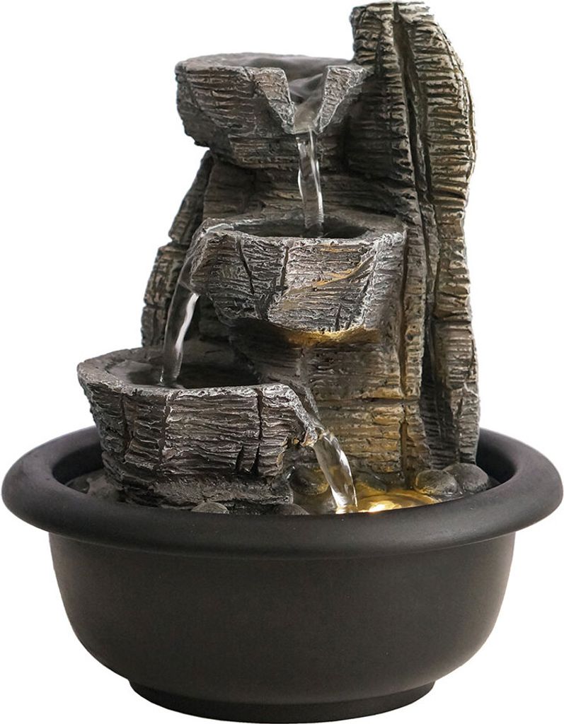 LED Zimmerbrunnen, Kunststoff, schwarz, Wasserfall, H 19 cm