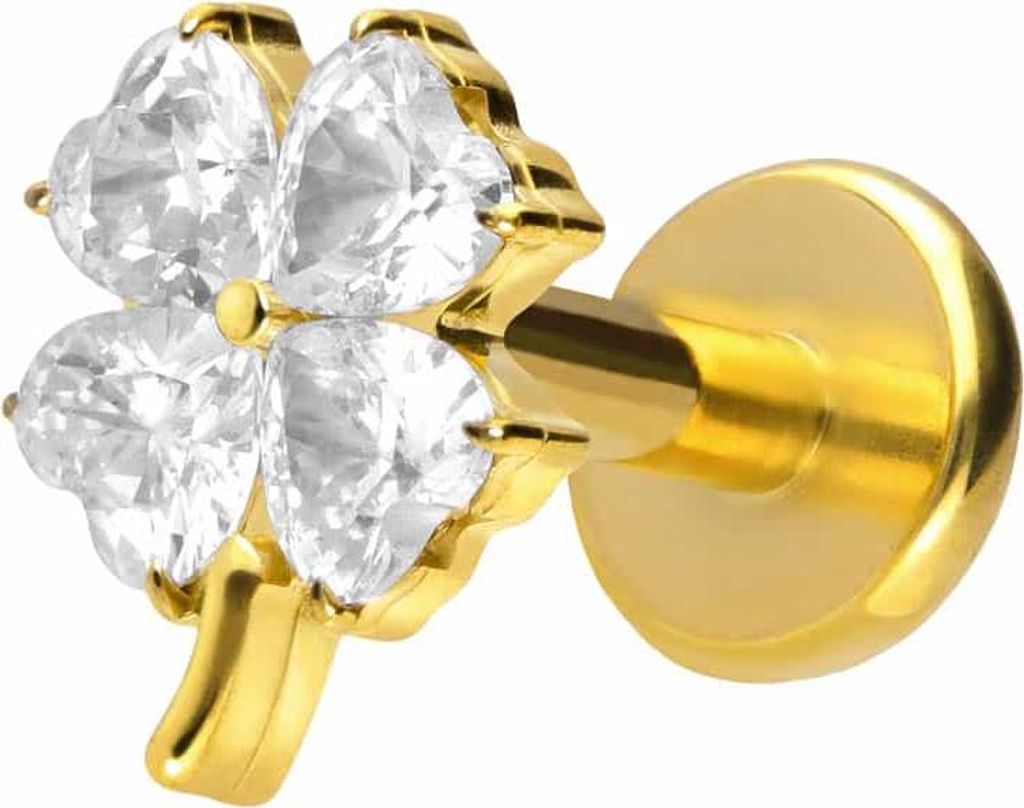 Piercing-Zubehör Titan Labret mit Push Fit KRISTALLKLEEBLATT Gold Stablänge: 7mm | Stabstärke: 1,2mm