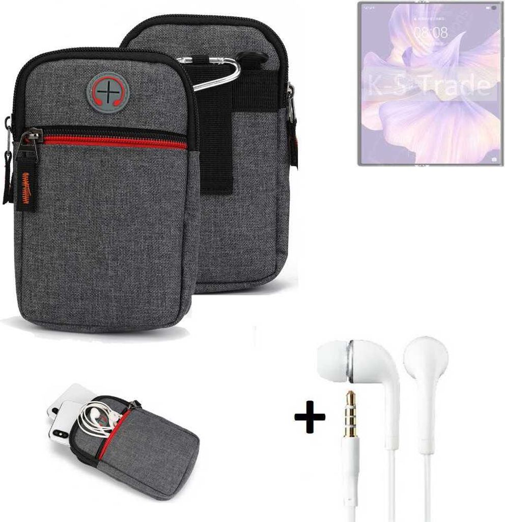 K-S-Trade Gürteltaasche + Kopfhörer kompatibel mit Huawei Mate Xs 2 Handy Tasche Holster Schutz Hülle Handy Hülle grau Zusatzfächer 1x