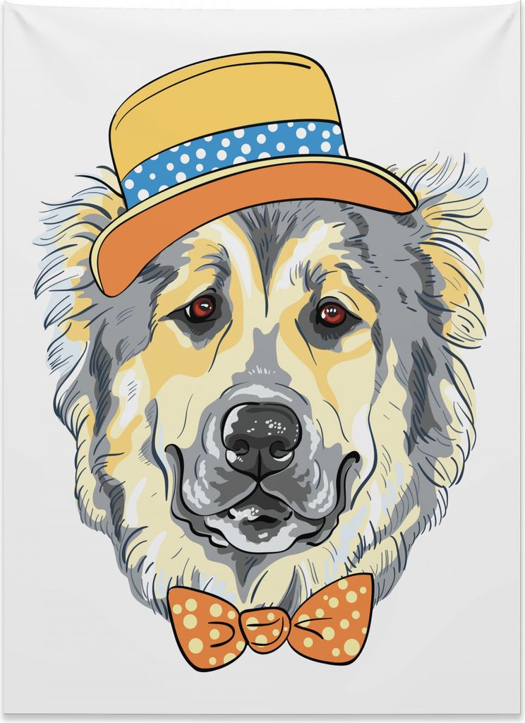 Abakuhaus Tier Wandteppich, Cartoon Hund im Hut Bogen aus Weiches Mikrofaser Stoff Kein Verblassen Klare Farben Waschbar, 110 x 150 cm, Hellgelb He...