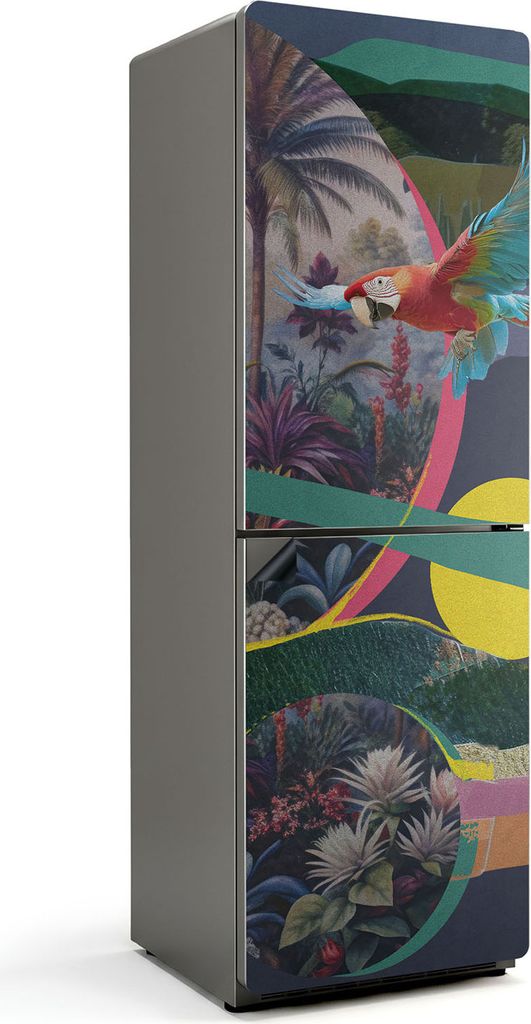 Tropisches Papageienmuster – Magnetische Kühlschrank Abdeckung – Dekorfolie magnetisch Küche – Kühlschrank Magnet Deko – selbstklebende ...