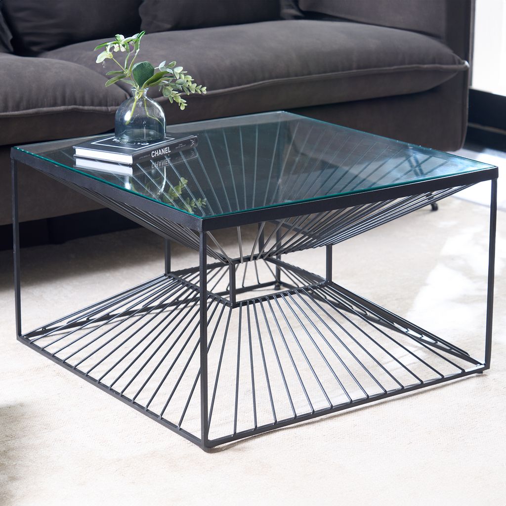 riess-ambiente Abstrakter Couchtisch ILLUSION 60cm schwarz Metall Glas Tisch modernes Design Beistelltisch