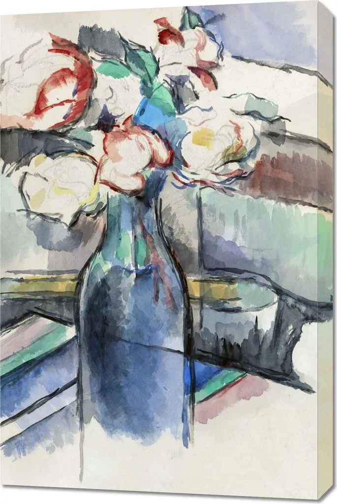 Quadro 60x90 cm Roses in a Bottle, Paul Cezanne Vintage per il salotto