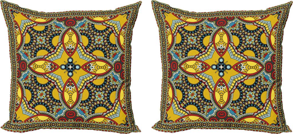 ABAKUHAUS orientalisch Kissenbezug Set (2Stück), Ethnische Blumenmuster Blätter Farbenfrohe Traditionelle Illustration, 60 x 60 cm, Mehrfarbig