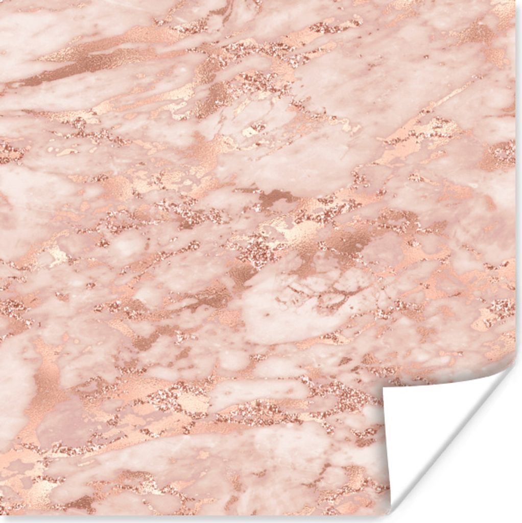 MuchoWow Poster Marmor - Weiß - Roségold 50x50 cm - Wohnzimmerdekoration