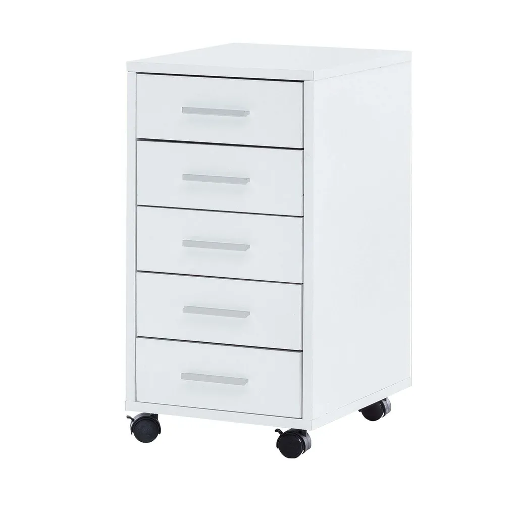 Caisson de bureau 5 tiroirs Rootz en bois blanc - Format compact mobile - 6