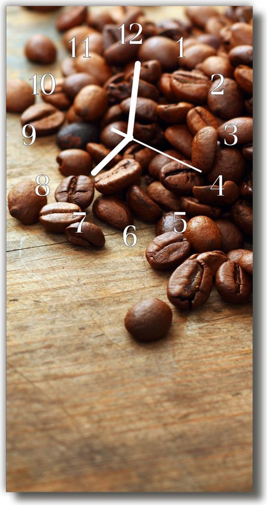 Tulup Glasuhr Wanduhr Küchenuhr Echt-Glas 30x60 Kaffeebohnen Braun