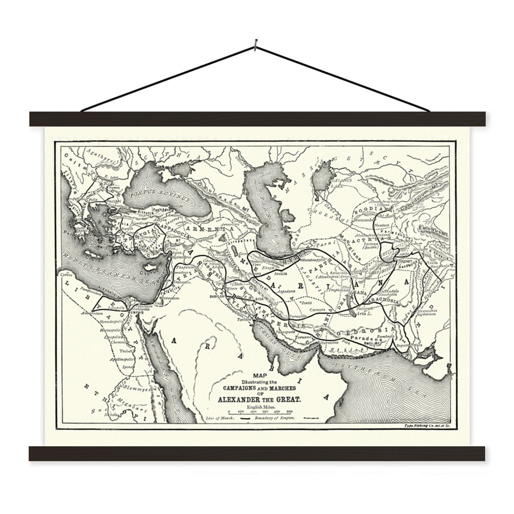 MuchoWow Textilposter Alte Karte von Alexanders Feldzügen und Marschrouten 60x45 cm mit schwarzem Rahmen - Poster Schlafzimmer