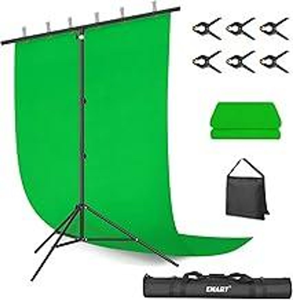 EMART Greenscreen mit Ständer, 2 x 2 m Hintergrund Ständer mit 1,5 x 2 m Green Screen für Foto Video Studio, TV Videos, Streaming Spiele, Live ...