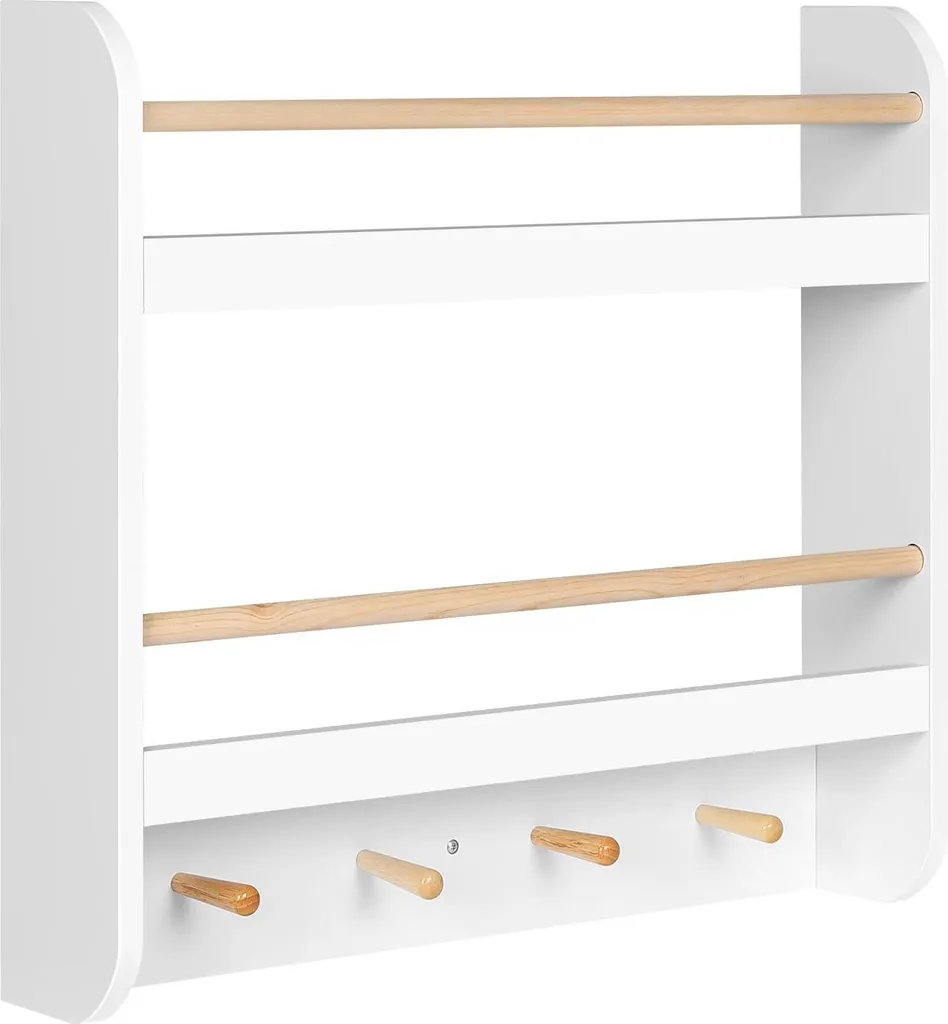 Petite bibliothèque en pin ivoire 2 étagères et 4 crochets pour chambre