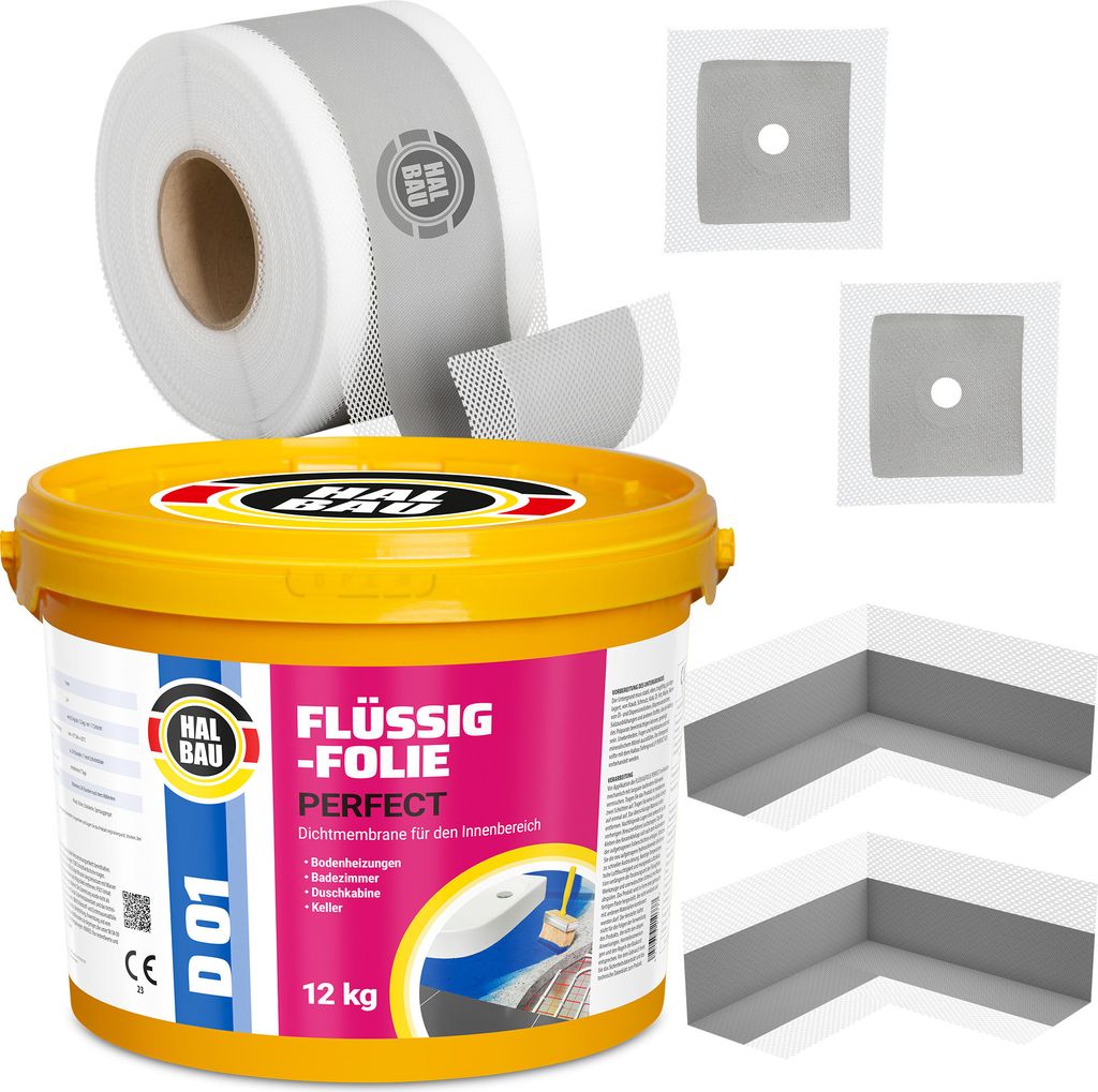 Dichtset Flüssigfolie 12Kg Dichtecken Dichtband 10m Abdichtung Dusche Bad H24