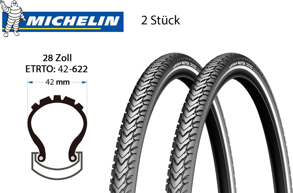 2 Stück 28 Zoll MICHELIN Fahrrad Reifen 42-622 Pannenschutz Produktbild 