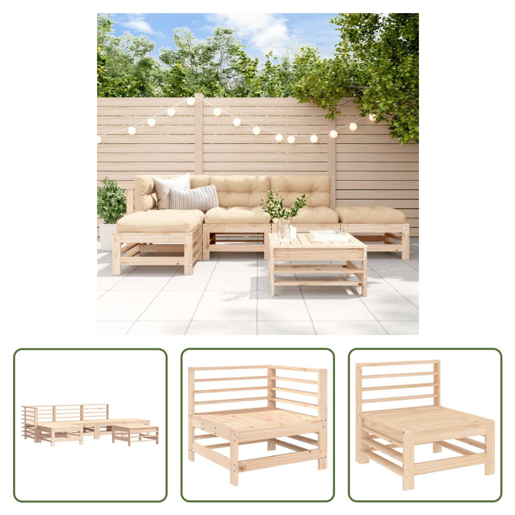 The Living Store 6-tlg. Garten-Lounge-Set Massivholz Kiefer