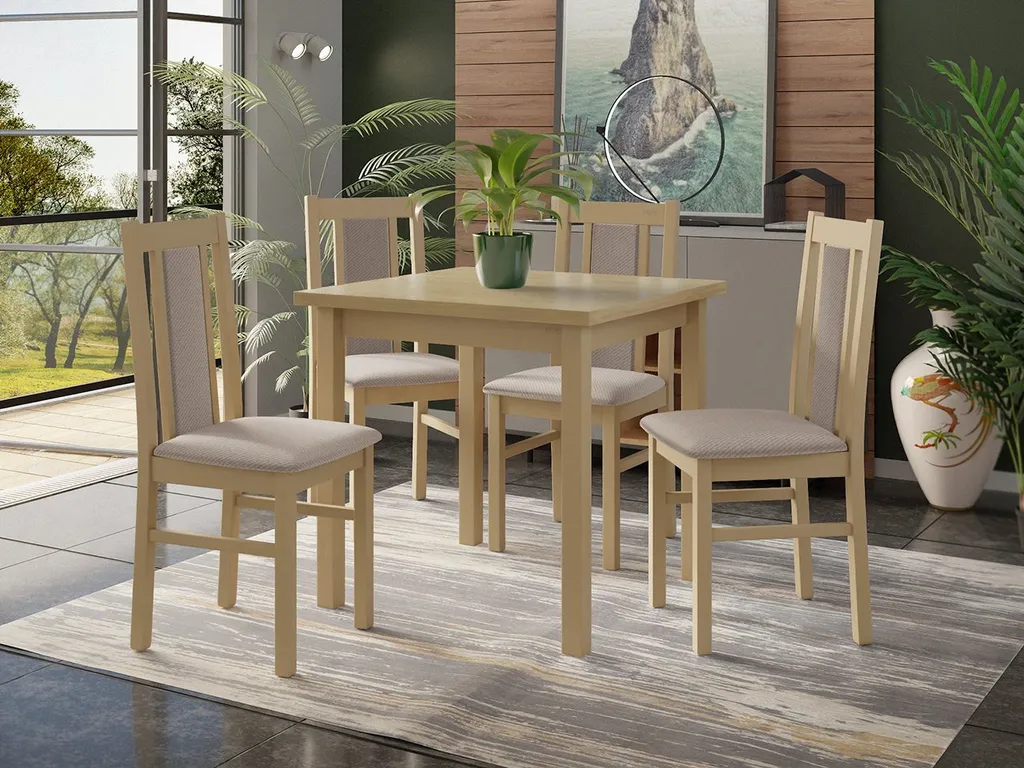 Table à manger 4 chaises HARDIN 2 chêne sonoma et assises beiges