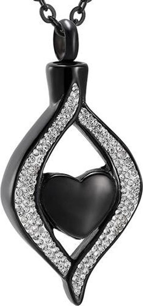 Luxe Ascheanhänger mit Kette (55 cm) für Asche, Haare oder Parfum - Gedenkschmuck mit Asfüllhilfe und Aufbewahrungstasche - Black Diamond