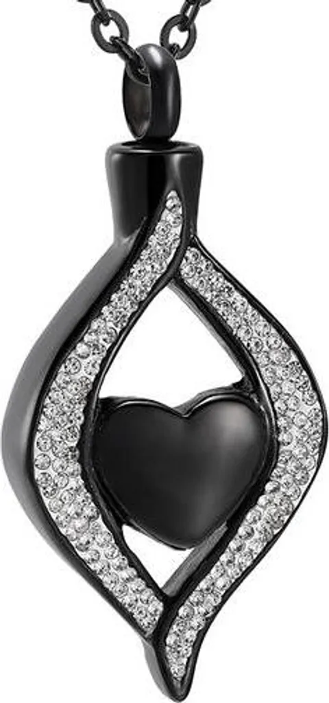 Ciondolo per cenere con catena (55 cm) per ceneri, capelli o profumo - gioiello commemorativo con dispositivo per il riempimento delle ceneri e sacchetto per la conservazione - Diamante nero