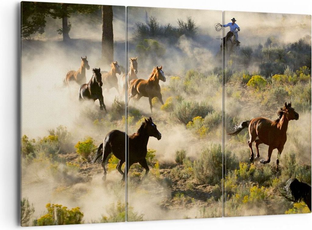 Bild auf Leinwand - Leinwandbild - Cowboy Cowgirl Pferd - 165x110cm - Wand Bild - Wanddeko - Leinwanddruck - Bilder - Kunstdruck - Wanddekoration -...