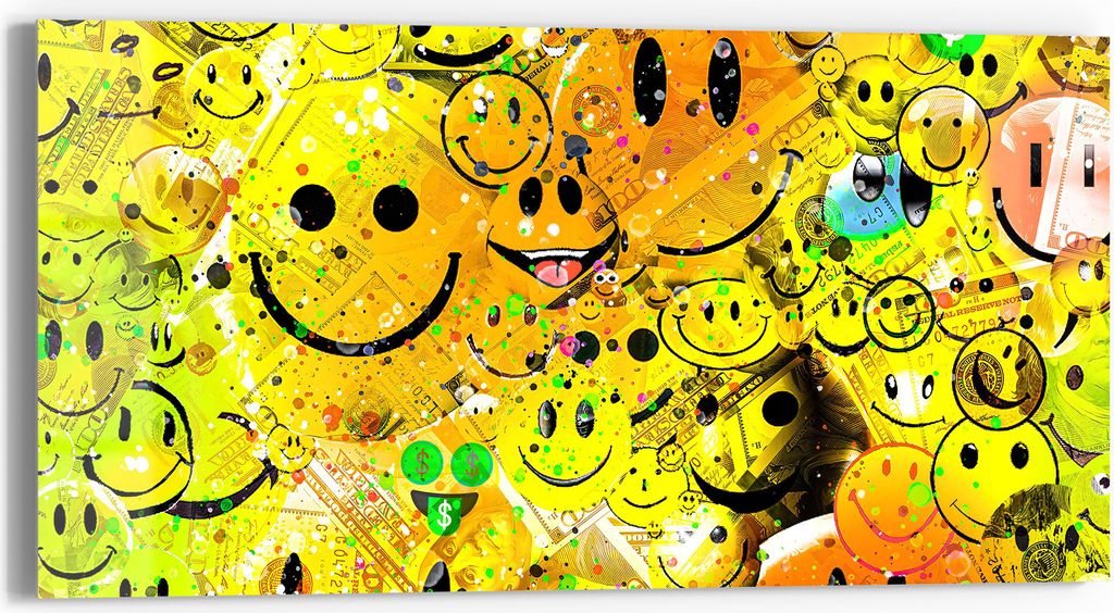DEQOART Glasbild Echtglas 60x30 cm 'Glück über Reichtum' Wandbild Bild modern Deko