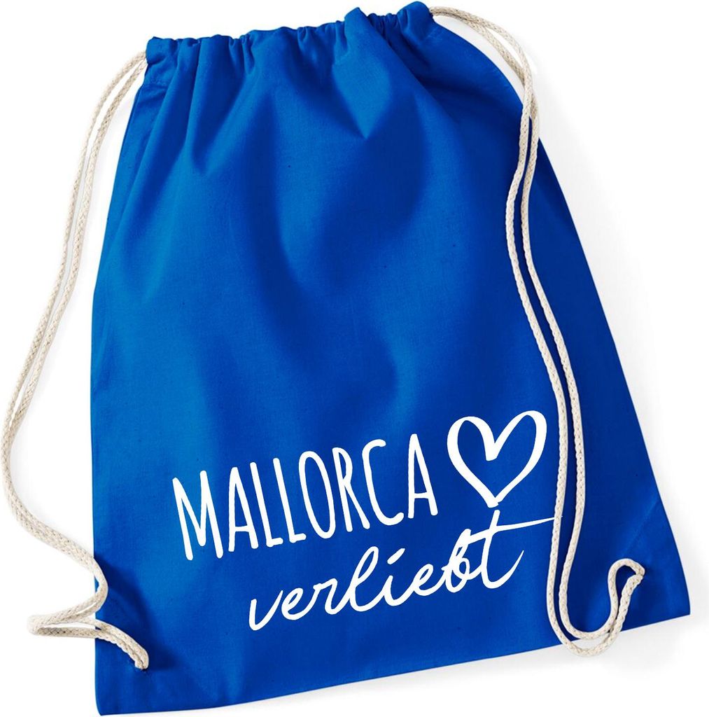 Huuraa Turnbeutel Mallorca verliebt 12 Liter Bright Royal Baumwolle Rucksack Geschenkidee
