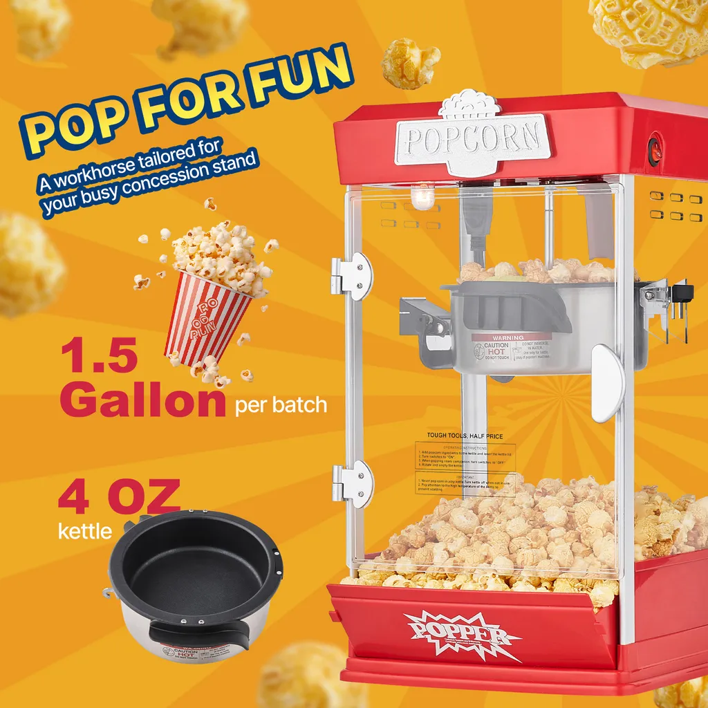 Machine à Pop-corn de Table 6,3L Appareil de Cuisine Rétro Rouge