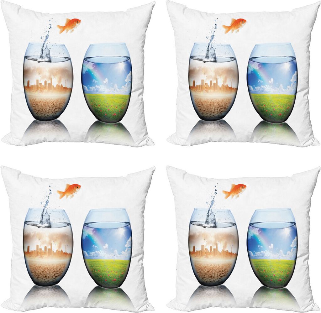 ABAKUHAUS Goldfisch Kissenbezug Set (4 Stück), Globale Erwärmung-Konzept, Moderner Doppelseitiger Digitaldruck, 60 cm x 60 cm, Mehrfarbig