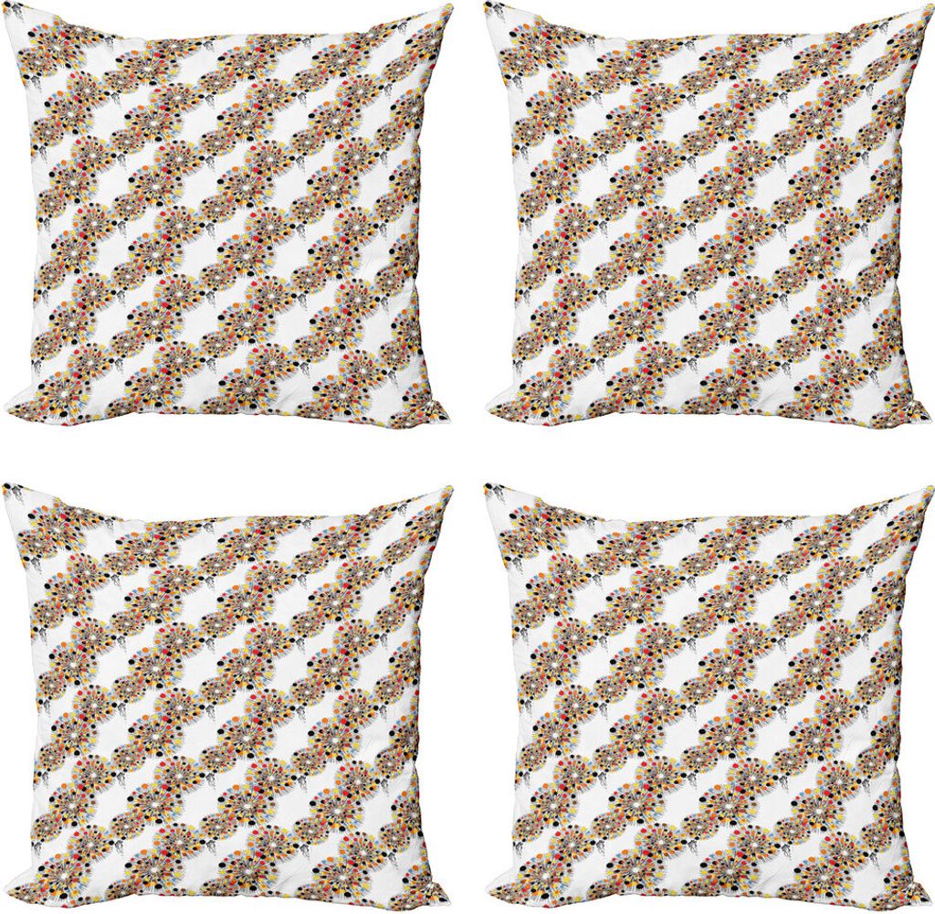 ABAKUHAUS abstrakte Geometrie Kissenbezug Set (4 Stück), Runde Bunte, Moderner Doppelseitiger Digitaldruck, 45 cm x 45 cm, Weiß und Multicolor