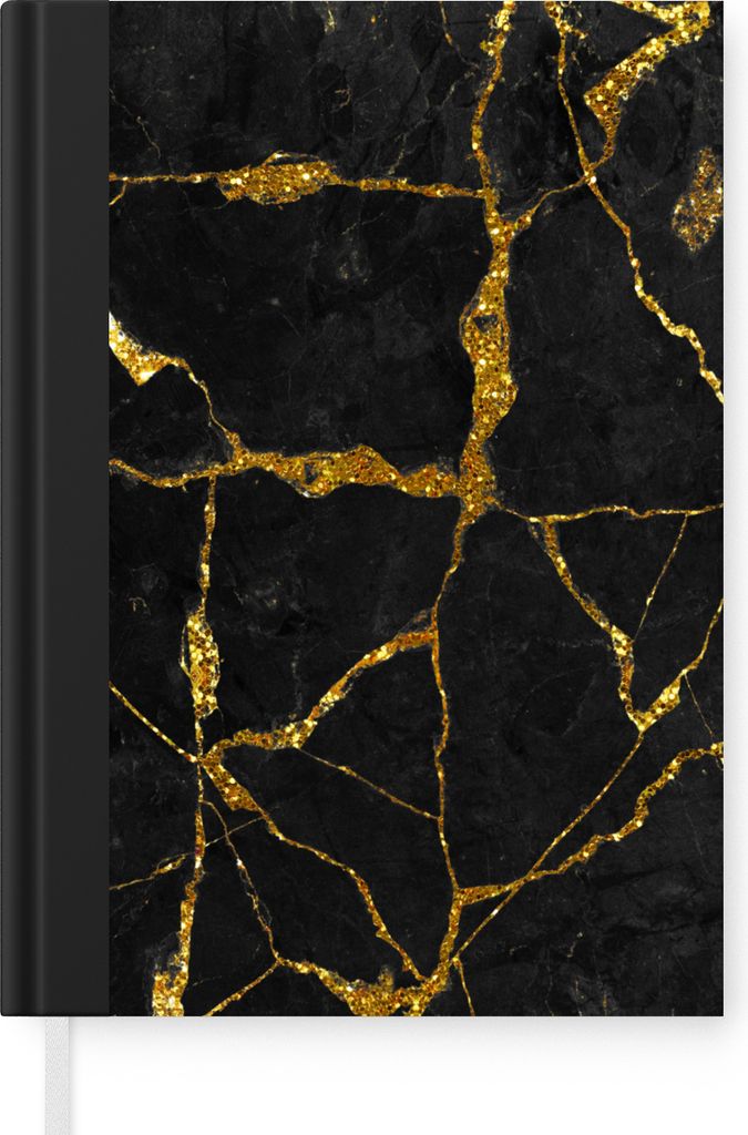 MuchoWow Notizbuch Tagebuch Haushaltsbuch Notebook A5 Marmor - Gold - Schwarz - Marmoroptik - Glitter - Notizblock - Notizheft - Notebook - Schre...