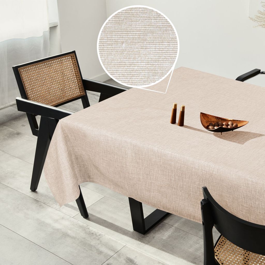 Tischdecke Textil Leinenoptik Beige Robust Wasserabweisend Breite 120 cm diverse Längen