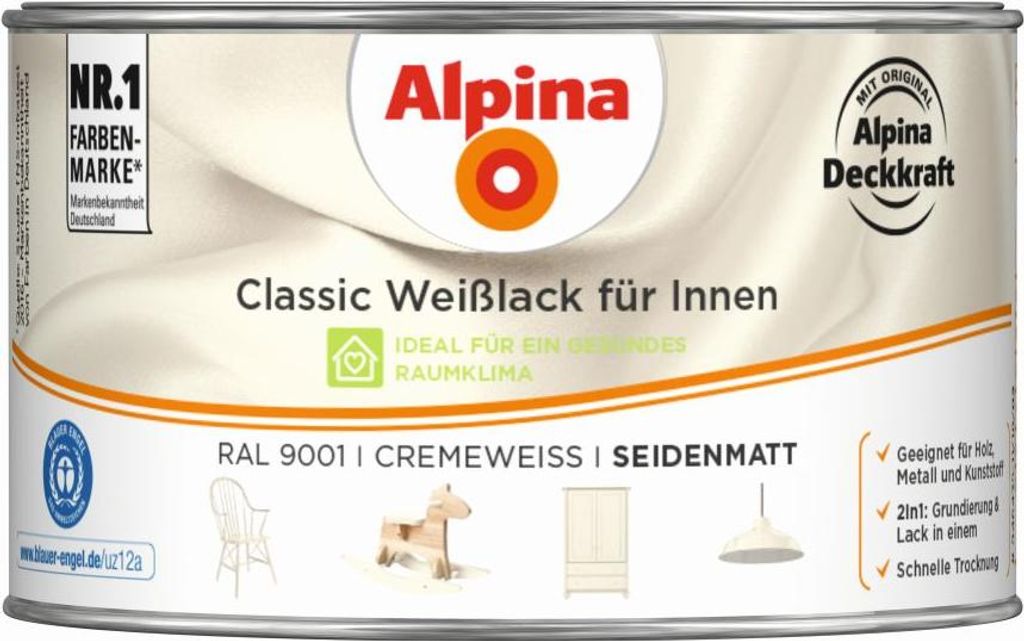 Alpina Classic Weißlack für Innen Cremeweiß 300 ml seidenmatt