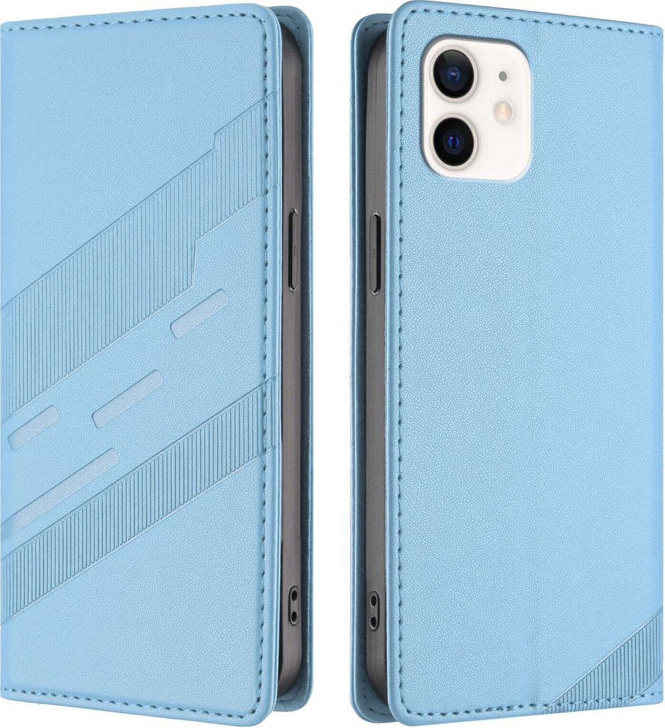 Hülle für iPhone 12 Mini, Kunstleder Brieftaschen Handyhülle mit Kartenfach und Standfunktion Hellblau