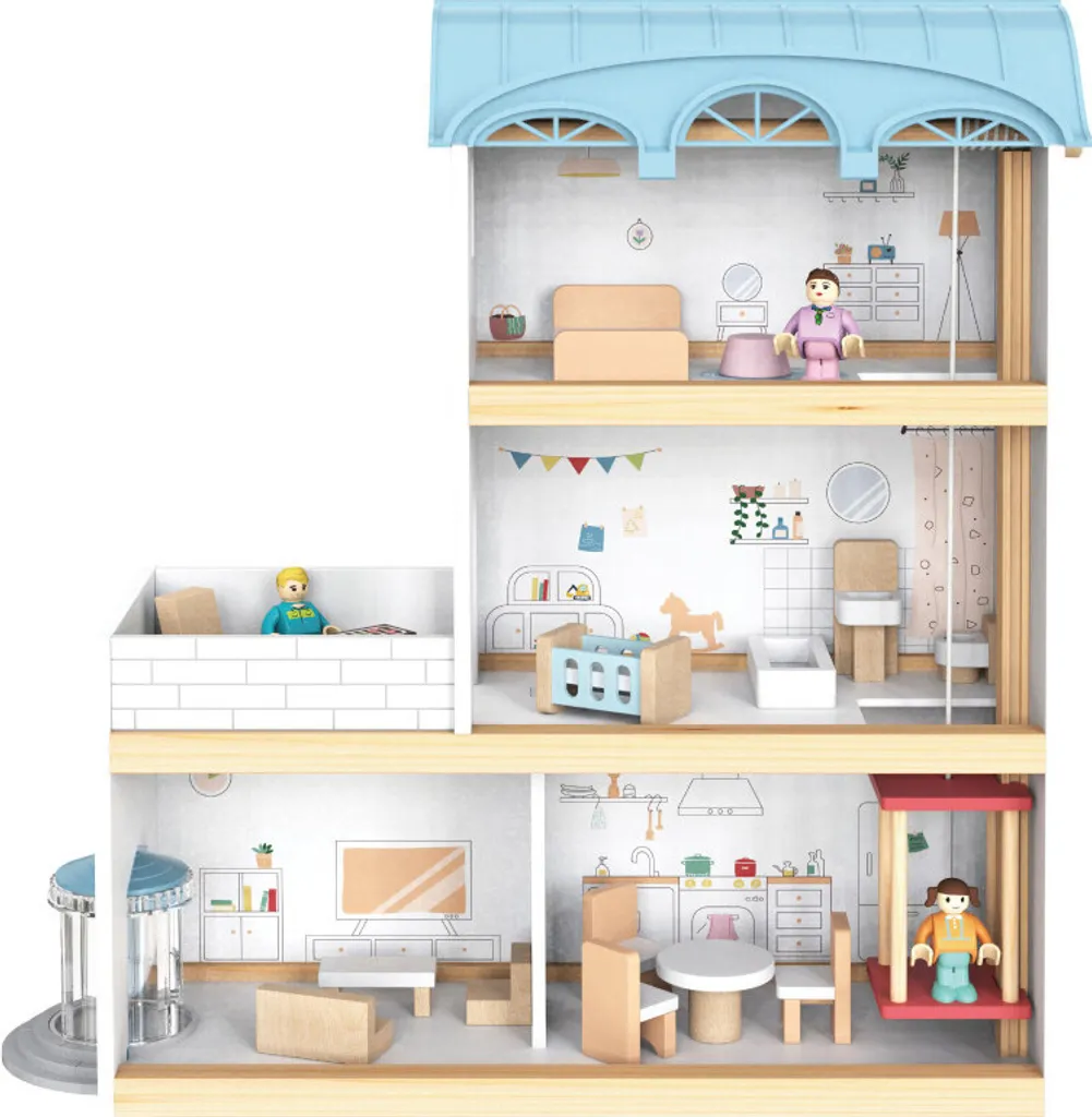 Grande Maison de Poupées ULA en Bois Robuste et Kit d'Accessoires