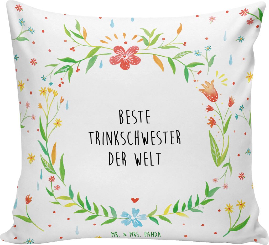 Mr. & Mrs. Panda kissen bedruckt Trinkschwester - Weiß - Geschenk, Sofa, Sofakissen, Kopfkissen 40x40, Deko, Schwester, Alkohol, Kuschelkissen, Si...