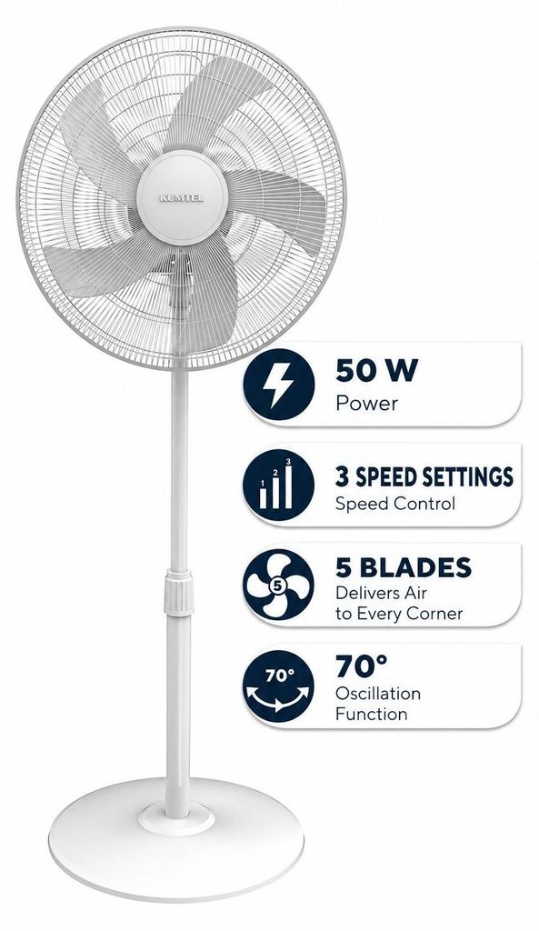 Opviq, stojací ventilátor Kumtel KTF-350, biela farba, 100% Obrázok produktu 