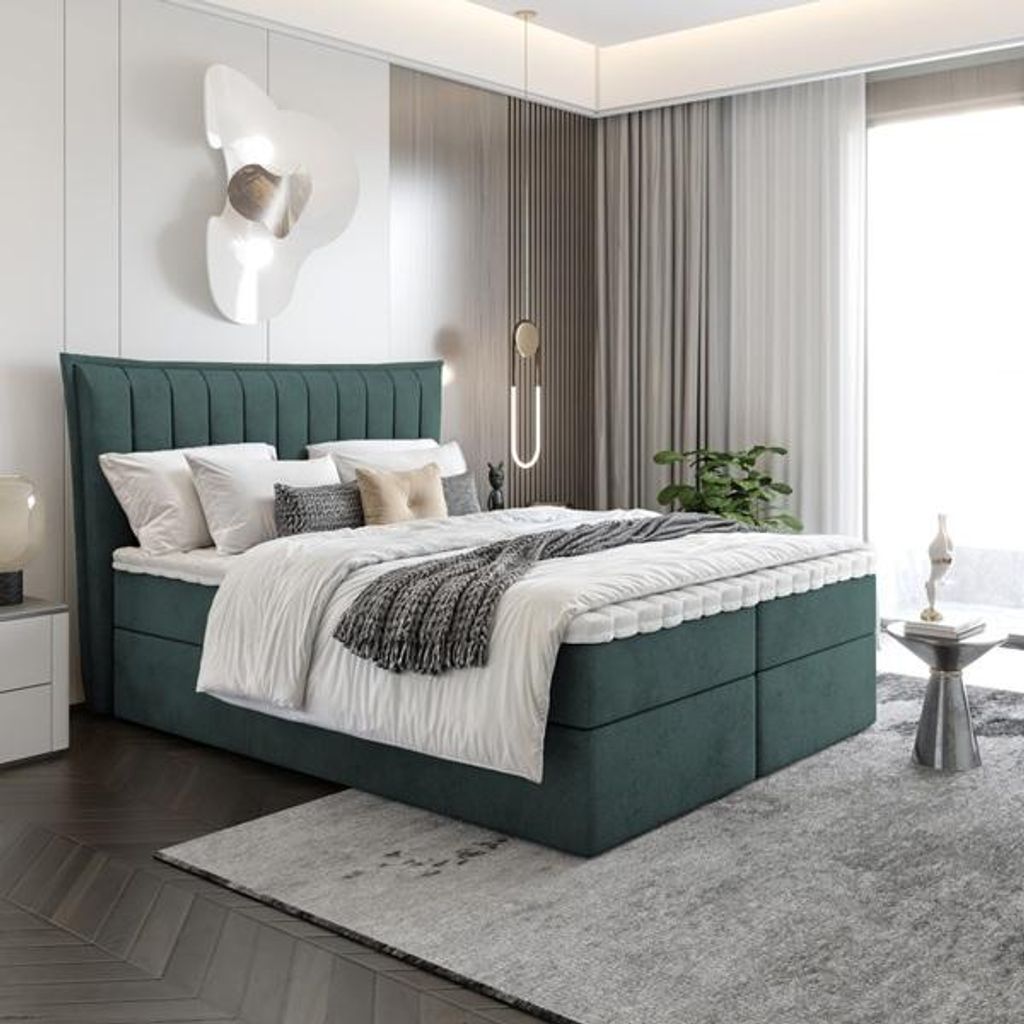 Bett Boxspringbett LUMA Topper VISCO mit Bettkästen - Doppelbett, Stauraum, Schlafzimmer, Polsterbett, Bettgestell (140x200, Grau - ITAKA 10)