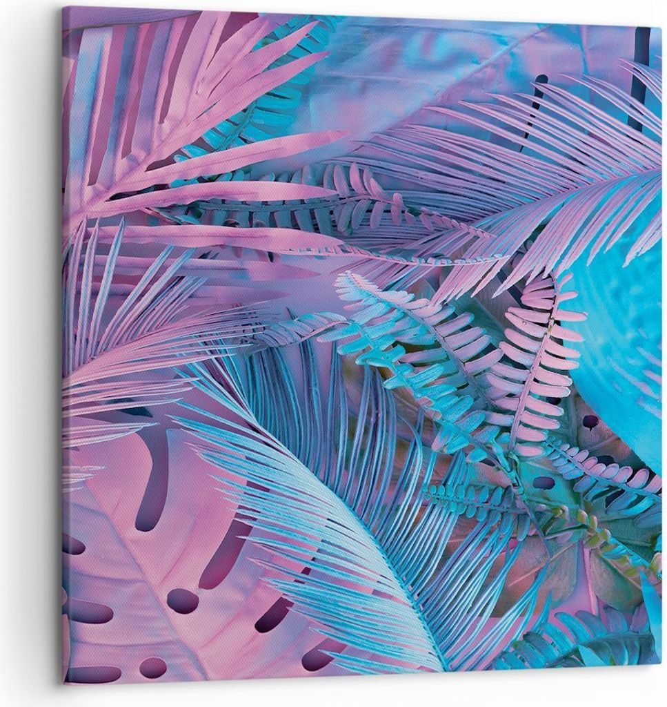 Bild auf Leinwand - Leinwandbild - Einteilig - Blätter Rosa Blau - 50x50cm - Wand Bild - Wanddeko - Wandbilder - Leinwanddruck - Bilder - Wanddeko...