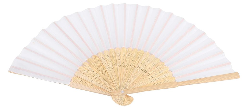 Faltfächer 21 cm, aus unbedrucktem Seidenstoff, Bambus, weiß, für Hochzeiten und den täglichen Gebrauch