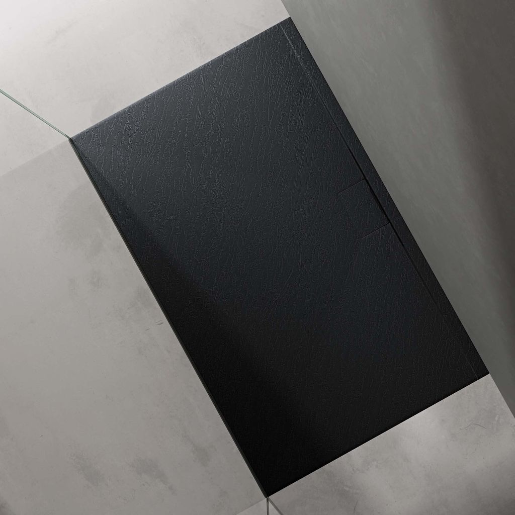 doporro Duschtasse Duschwanne 100x160x3 flach Mineralguss in Anthrazit inkl. Ablaufgarnitur AL06 DIN-Anschlüsse für bodengleiche Montage geeignet...