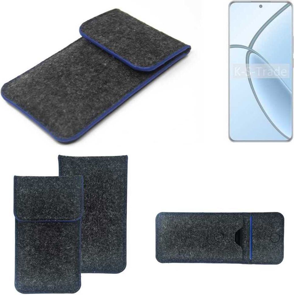 K-S-Trade Handy-Hülle Schutz-Hülle kompatibel mit Realme P1 Filztasche Pouch Tasche Case Sleeve Filzhülle dunkelgrau, blauer Rand