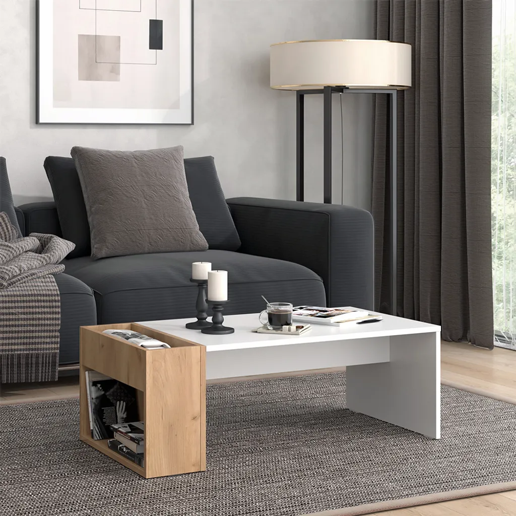 Table basse bois blanc pour salon moderne Vicco Chris dimensions 95cm